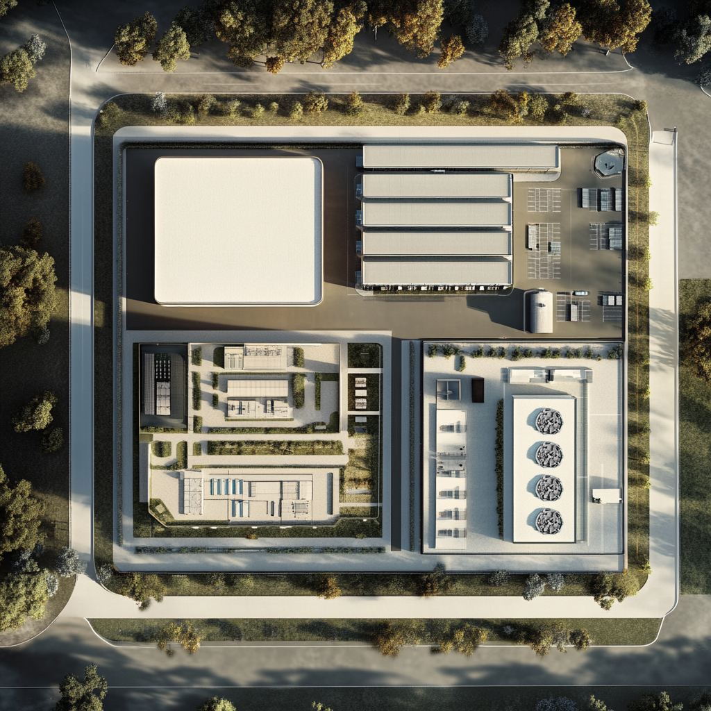 Birds eye view of an SMR facility